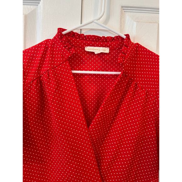 Monteau Los Angeles Red White Polkadot Blouse Size XL - Picture 4 of 6